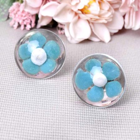 Turquoise Flower Engraved Glass Wardrobe Knobs